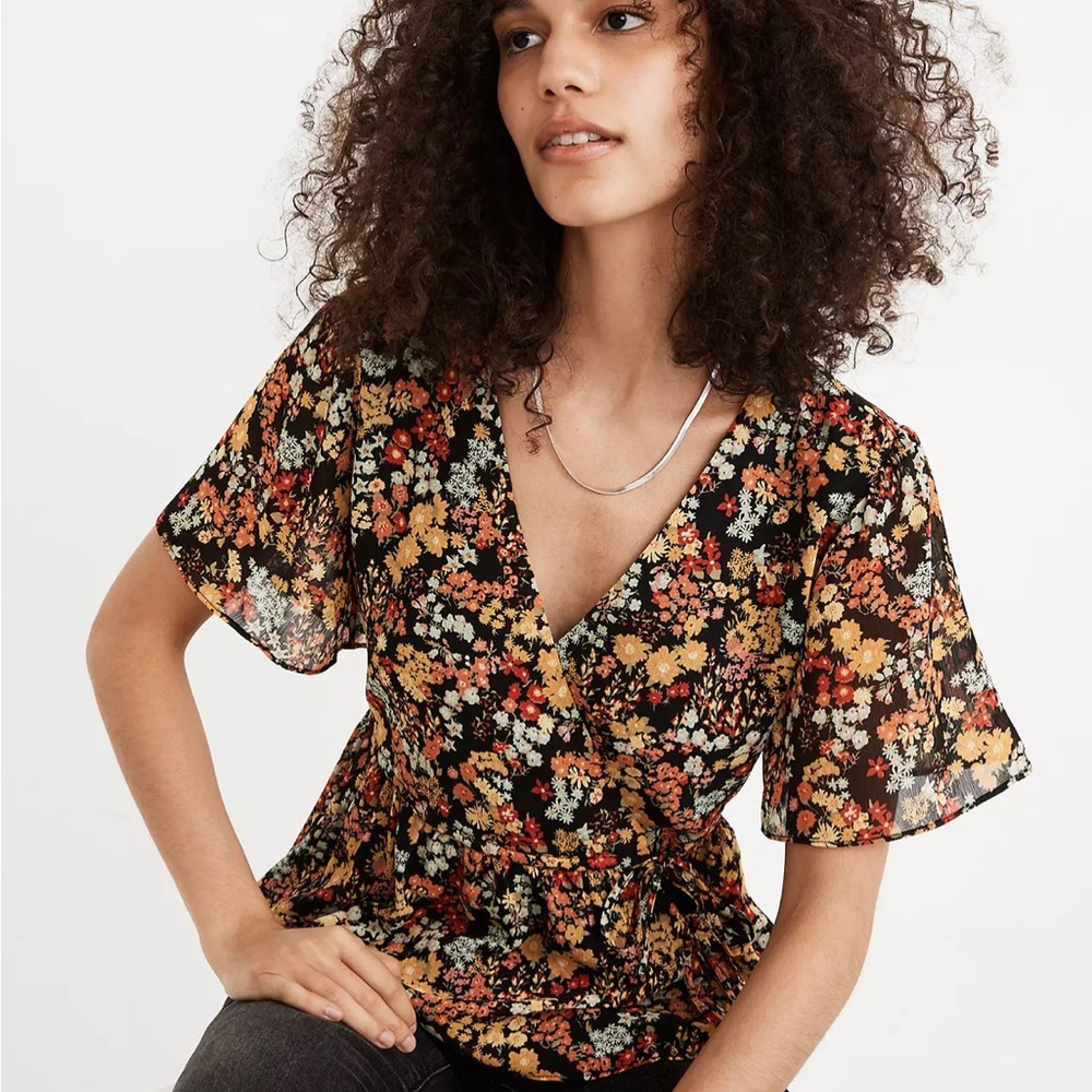 Madewell Peplum Wrap Top in Flower Garden Size Medium